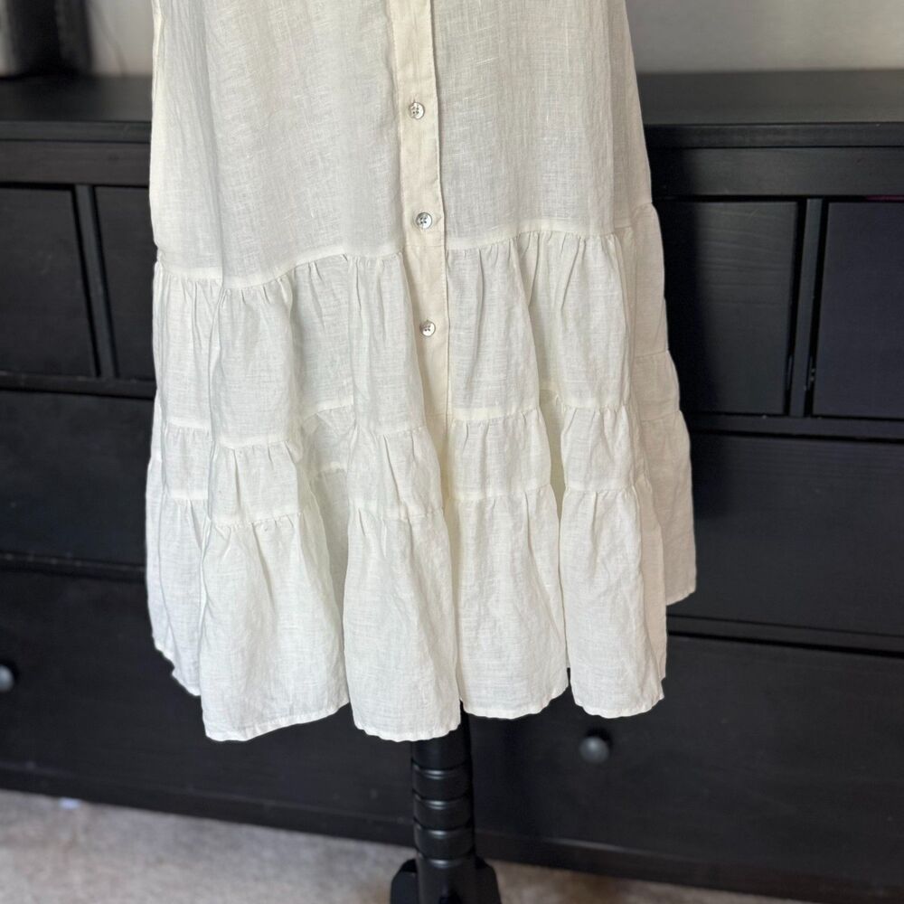 MagaSchoni 100% Linen Midi Dress Womens M Sleeveless Button Front Tiered Coastal - Picture 11 of 16